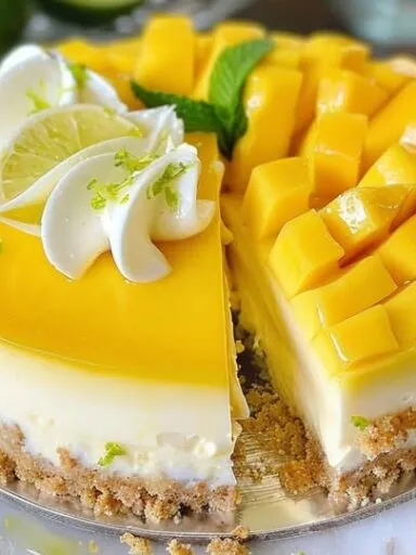 Mango Key Lime Cheesecake (No-Bake, Easy & Tropical!) If sunshine could be sliced and served on a plate, this Mango Key Lime Cheesecake would be it. Lush, creamy, and bursting with tropical flavor, it’s everything you want in a summer dessert — bright key lime tang meets sweet, golden mango in a silky no-bake cheesecake with a buttery graham cracker crust. And yes, it tastes just as dreamy as it sounds. I first made this for a backyard get-together on one of those sticky-hot summer days when the oven just wasn’t an option. Since then, it’s become my go-to for every warm-weather gathering. There’s just something magical about that zesty lime dancing with ripe mango that makes everyone pause mid-bite with a smile. Even better? It’s surprisingly easy. No baking, no gelatin, no stress — just mix, chill, and devour. Ready to create a little tropical magic in your kitchen? Let’s do this! Recipe at a Glance Prep Time: 25 minutes Chill Time: 4–6 hours (overnight ideal) Total Time: About 4.5–6.5 hours (mostly hands-off) Skill Level: Beginner-friendly (no baking, just careful mixing) Yield: One 9-inch cheesecake (8–10 slices) Scaling Options: Half for a 6-inch pan or double in a 9×13 pan Tools Needed: Springform pan, hand/stand mixer, mixing bowls, spatula, zester, juicer Make-Ahead? Absolutely! Best made 1 day ahead for perfect texture and flavor Ingredients For the Crust: 1½ cups graham cracker crumbs Substitute: Crushed digestive biscuits or vanilla wafers 6 tablespoons unsalted butter, melted Substitute: Coconut oil for a dairy-free option 2 tablespoons brown sugar Tip: Enhances depth — light or dark both work For the Filling: 16 oz full-fat cream cheese, softened Tip: Bring to room temp to avoid lumps 1 (14 oz) can sweetened condensed milk Substitute: Coconut condensed milk for dairy-free version ½ cup key lime juice (fresh or bottled) Pro Tip: Strain to remove seeds and pulp 1 tablespoon lime zest Note: Adds bold citrus aroma 1 cup mango purée (fresh or canned) Tip: Alphonso or Ataulfo mangos are best for flavor 1 teaspoon vanilla extract ¾ cup heavy cream, whipped to stiff peaks Substitute: Coconut cream for dairy-free, but texture may be looser For Garnish: Fresh mango slices Lime zest or thin lime wheels Toasted coconut flakes (optional) Ingredient Substitution Table: Ingredient Full Half Double Graham Cracker Crumbs 1½ cups ¾ cup 3 cups Cream Cheese 16 oz 8 oz 32 oz Mango Purée 1 cup ½ cup 2 cups Lime Juice ½ cup ¼ cup 1 cup Step-by-Step Instructions Step 1: Make the Crust Combine graham cracker crumbs, melted butter, and brown sugar in a bowl. Mix until the texture resembles wet sand. Press into the bottom of a 9-inch springform pan, using the back of a spoon to smooth. Chill in the freezer for 15 minutes to firm up. Why it matters: A cold, firm crust gives clean slices and supports the creamy filling. Step 2: Make the Mango-Lime Cheesecake Filling In a large bowl, beat softened cream cheese until completely smooth (no lumps!). Add the sweetened condensed milk, lime juice, zest, mango purée, and vanilla. Beat on medium-low just until smooth and uniform. Don’t overmix after adding the lime juice — it can loosen the texture. In a separate bowl, whip cold heavy cream to stiff peaks. Gently fold the whipped cream into the mango-lime mixture using a spatula. Look for: A light, creamy texture that holds soft peaks. It should feel mousse-like. Step 3: Assemble and Chill Pour filling over the chilled crust. Use an offset spatula to smooth the top. Tap the pan gently on the counter to release air bubbles. Cover loosely and refrigerate for at least 4 hours — overnight is best. Pro Tip: For super clean slices, freeze for 30 minutes before serving. Step 4: Garnish and Serve Top with fresh mango slices, lime zest, or toasted coconut. Run a thin knife around the edge before releasing the springform pan. Slice with a hot knife (wiped clean between cuts) for bakery-worthy presentation. Serving & Storage Tips Method Duration Notes Refrigerator Up to 3 days Cover loosely to avoid moisture buildup Freezer Up to 1 month Wrap slices in parchment and freeze in airtight container Thawing Overnight in fridge Best texture when chilled, not room temp Troubleshooting & FAQ Problem Cause Fix Filling too loose Overmixed or under-chilled Chill longer or freeze briefly before serving Crust crumbling Not enough butter or not packed tightly Add more butter or press firmer next time Cheesecake cracks Overmixed after adding lime juice Fold gently and don’t whip too long Variations Coconut Mango Cheesecake: Swap heavy cream for whipped coconut cream and top with toasted coconut. Mango Passionfruit Swirl: Swirl in ¼ cup passionfruit puree before chilling. Boozy Beach Version: Add 1 tbsp dark rum or coconut rum to the filling for a tropical twist! Closing Thoughts You did it! This Mango Key Lime Cheesecake is proof that you don’t need an oven to impress a crowd. It’s tropical, tangy, and just the right amount of indulgent. Whether you’re making it for a summer barbecue, a beach-themed party, or just a cozy dessert at home — it’s guaranteed to steal the show. Mango Key Lime Cheesecake